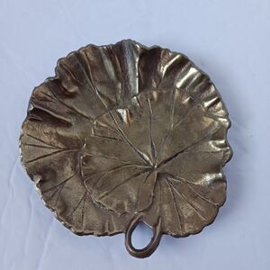 Vintage MCM Solid Brass Leaf Shaped Trinket Ring Tray/Dish